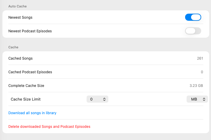 Screenshot of part of the Amperfy settings screen