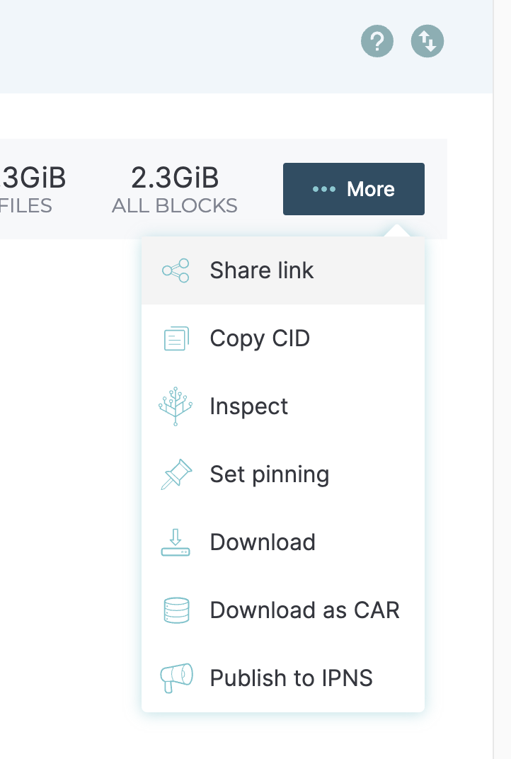 IPFS Desktop More button - Screen Shot